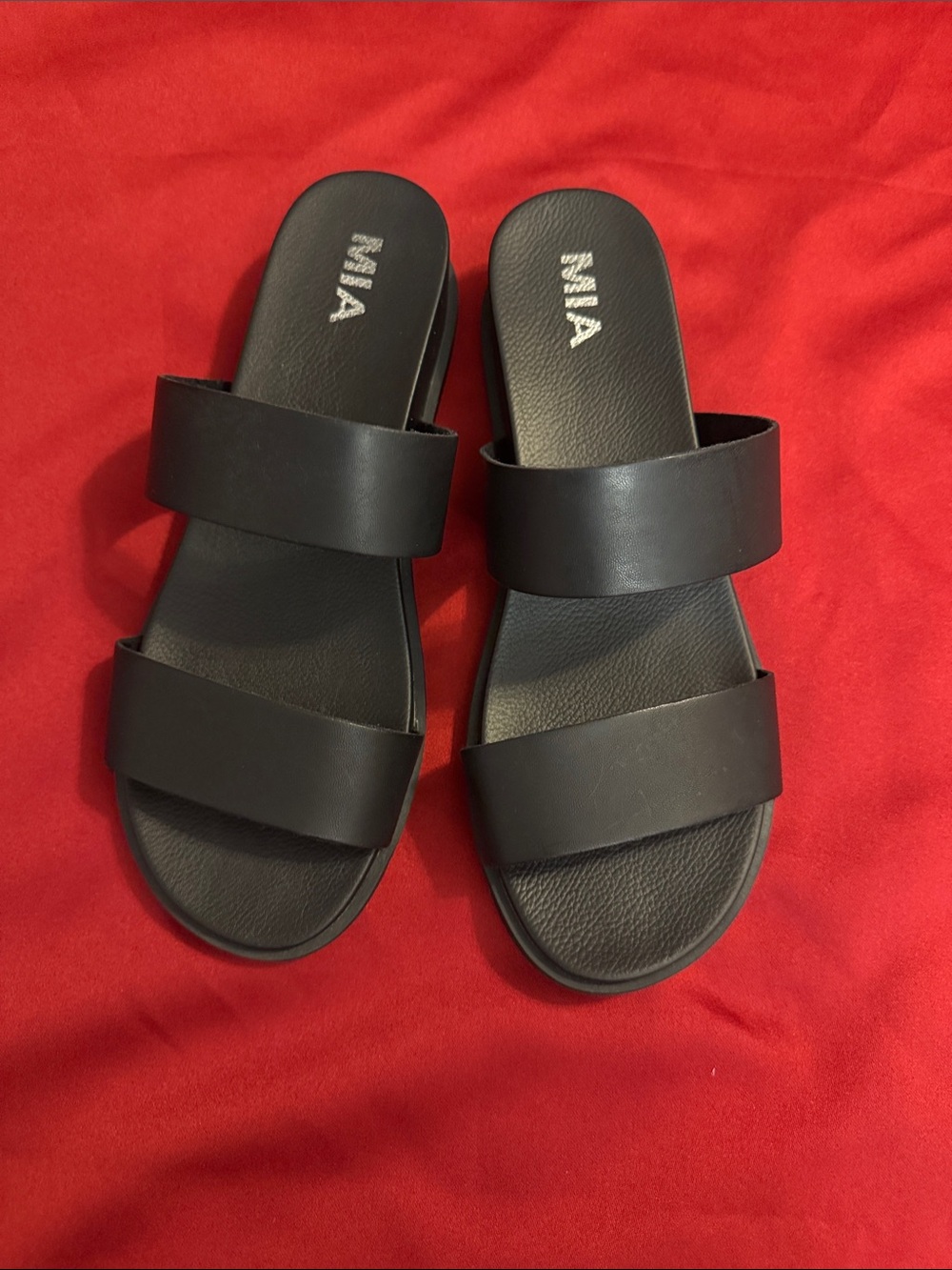 MIA Black Double Band Slide Sandals